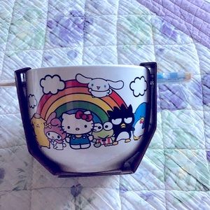 Hello Kitty and Friends Unicorn Ceramic Bowl with chopsticks New Original